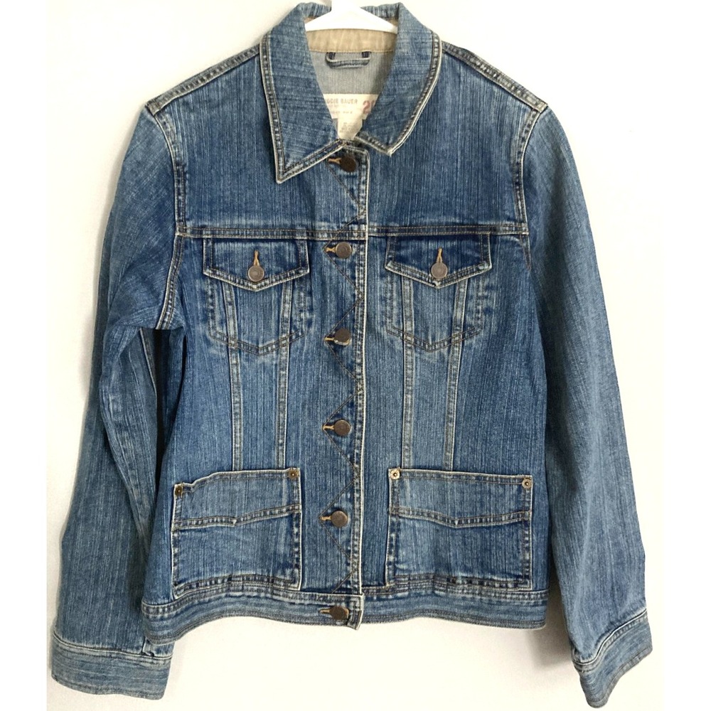 Eddie Bauer 20 Jacket Womens Medium Blue Denim Stretch Button Front Pockets